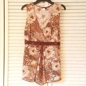 Vintage Brown/Cream Floral agenda Tank Top Small